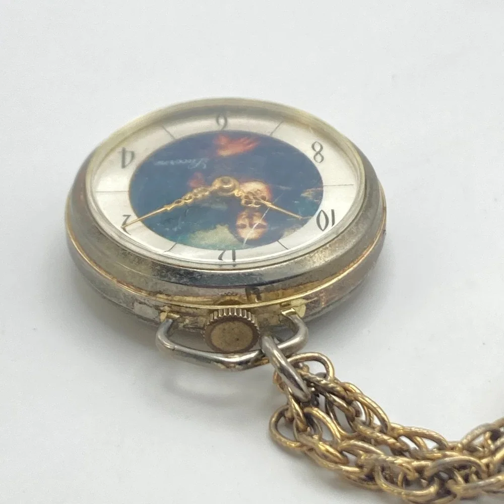 Vintage Lucerne Necklace Pendant Watch Mona Lisa Gold Tone Swiss Manual Wind Up